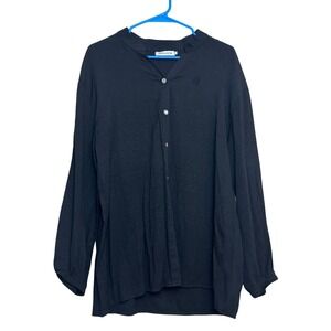Misslook Button Blouse Womens XL Black Slub Office Siren Minimalist Classic Chic